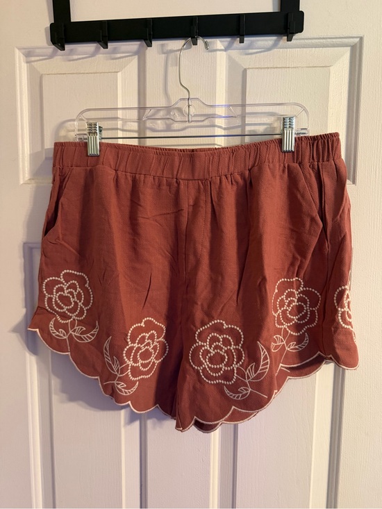 Umgee Pants - Umgee Rust Linen Blend Embroidered Scallop Hem Shorts 1XL NWT